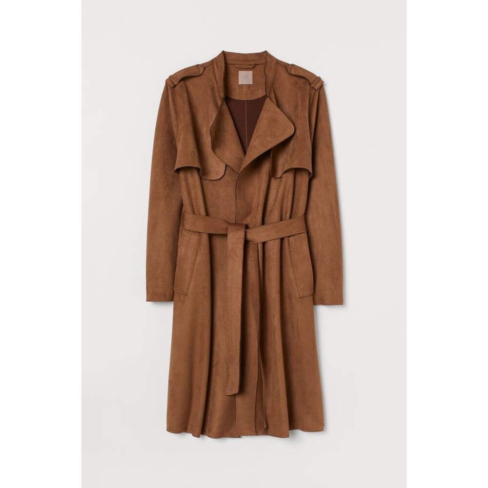 H&M Imitation Suede Trench Coat Dark Beige XL Classic Chic Staple Timeless